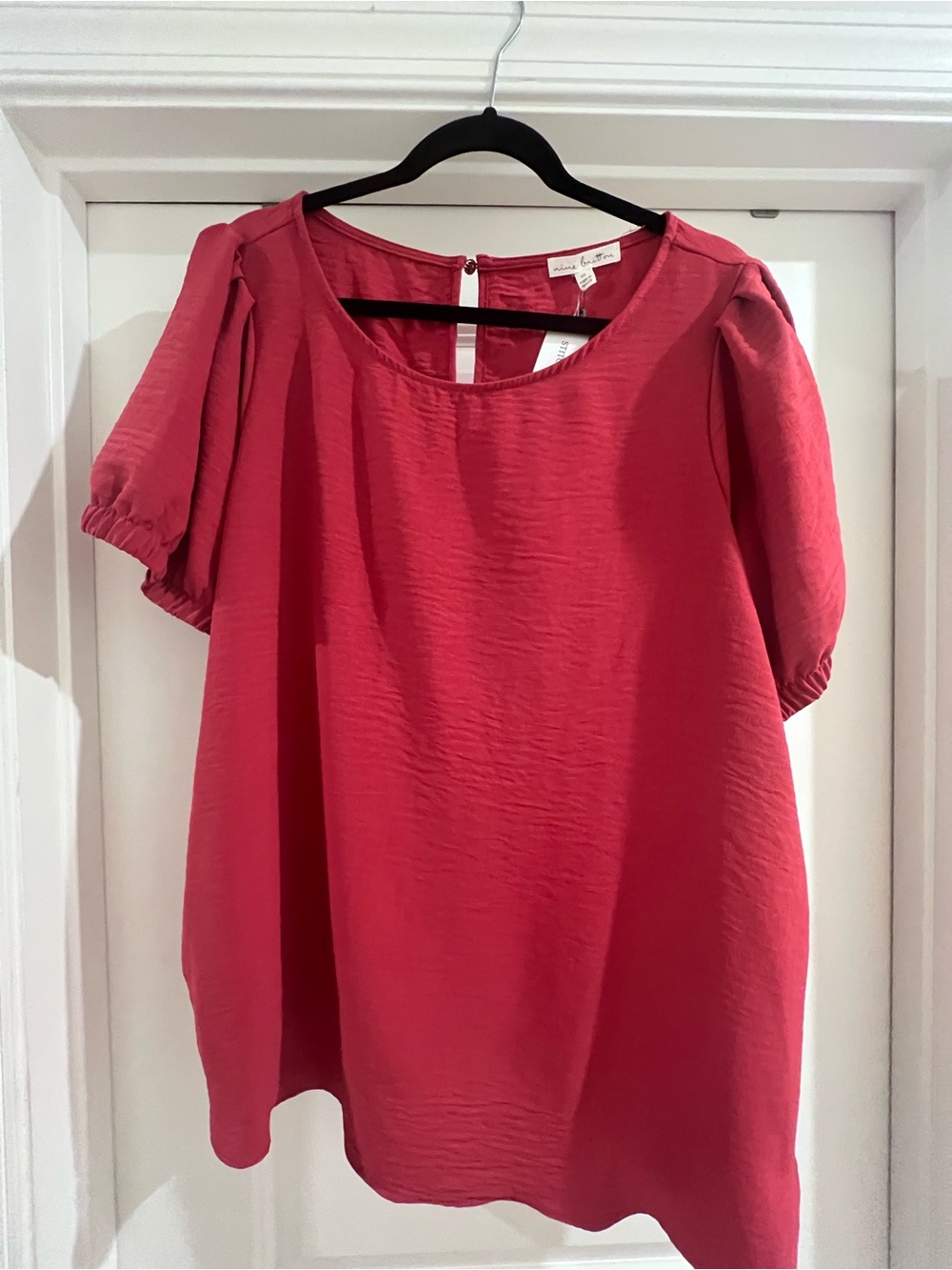 Nine Britton Coral Pink Puff Sleeve Tunic Top